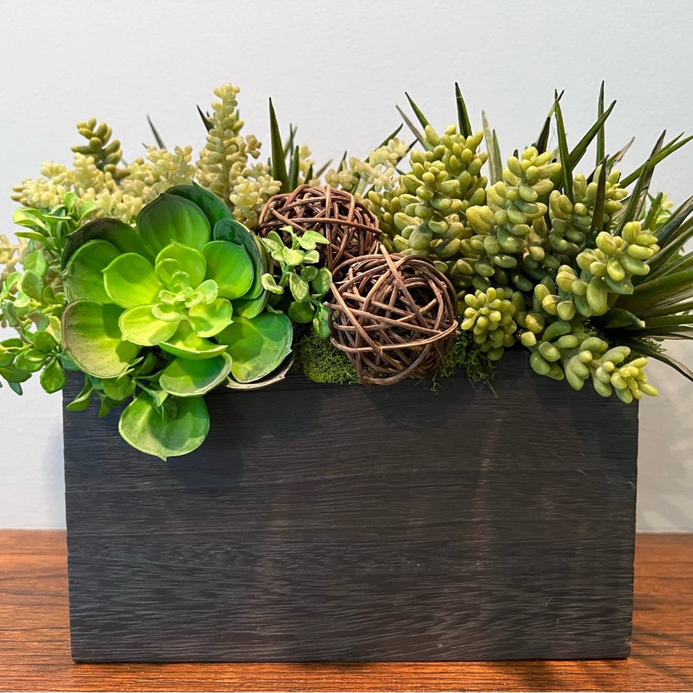 Rustic Succulent Arrangement in Wood Container